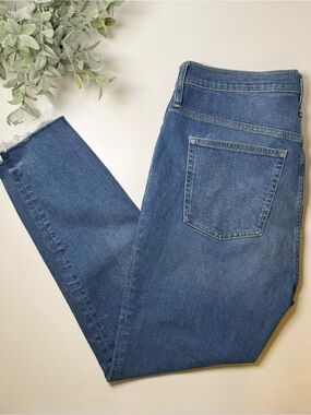 J. Crew 10" Toothpick Straight-Leg High Rise Raw Hem Medium Wash Jeans Size 33